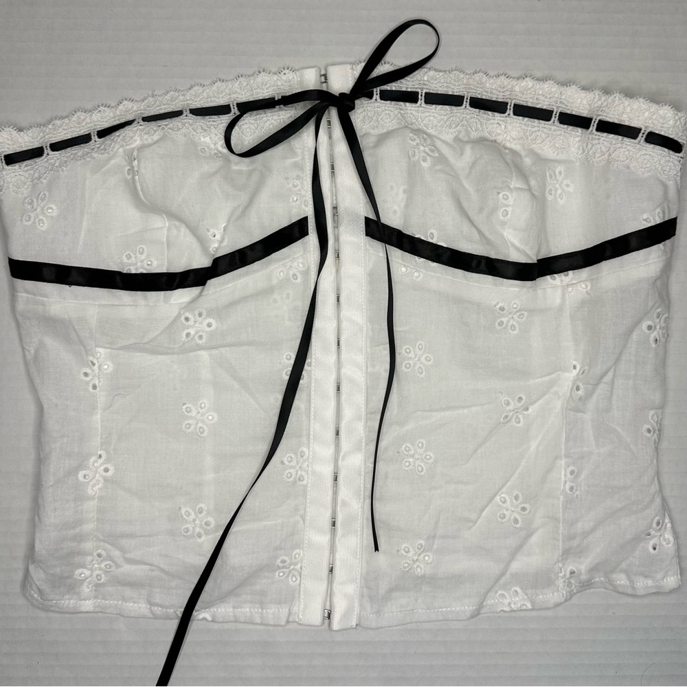 Embroidered Eyelet Tie-Up Tube Top